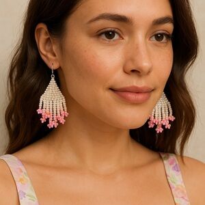 Elegant Beaded Earrings with Pink Accents